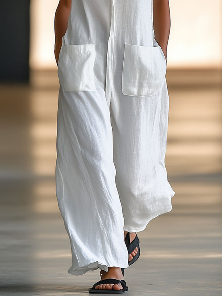 Lina | Ärmelloser Jumpsuit mit Knopfleiste, Weitem Bein und Seitentaschen