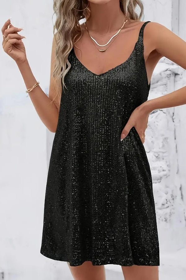 Emilia | Ärmelloses Pailletten-Minikleid mit V-Ausschnitt und Taillierung