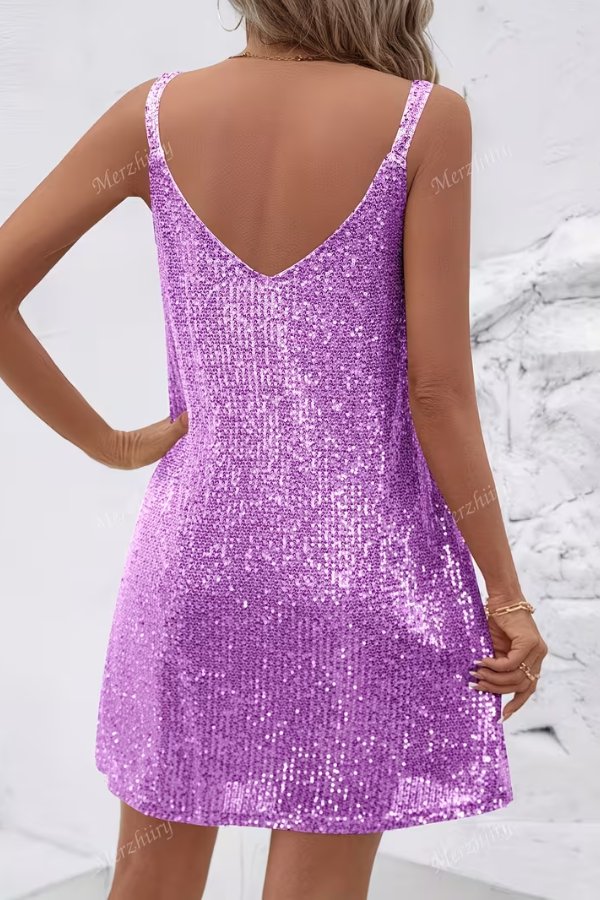 Emilia | Ärmelloses Pailletten-Minikleid mit V-Ausschnitt und Taillierung