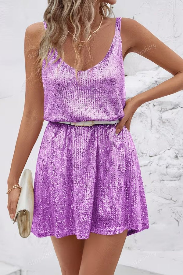 Emilia | Ärmelloses Pailletten-Minikleid mit V-Ausschnitt und Taillierung