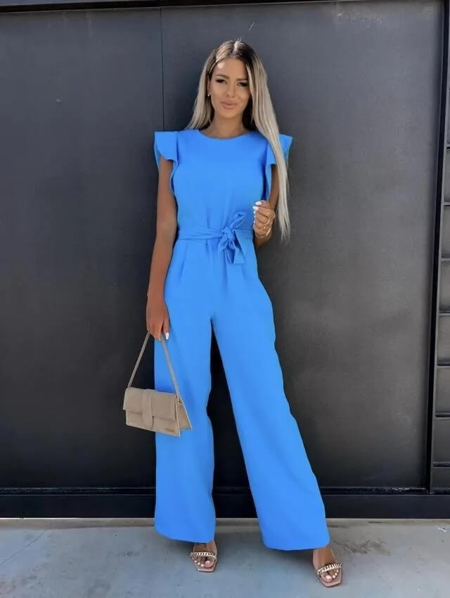 Yvonne | Jumpsuit mit Flatterärmeln, Weitem Bein und Bindegürtel