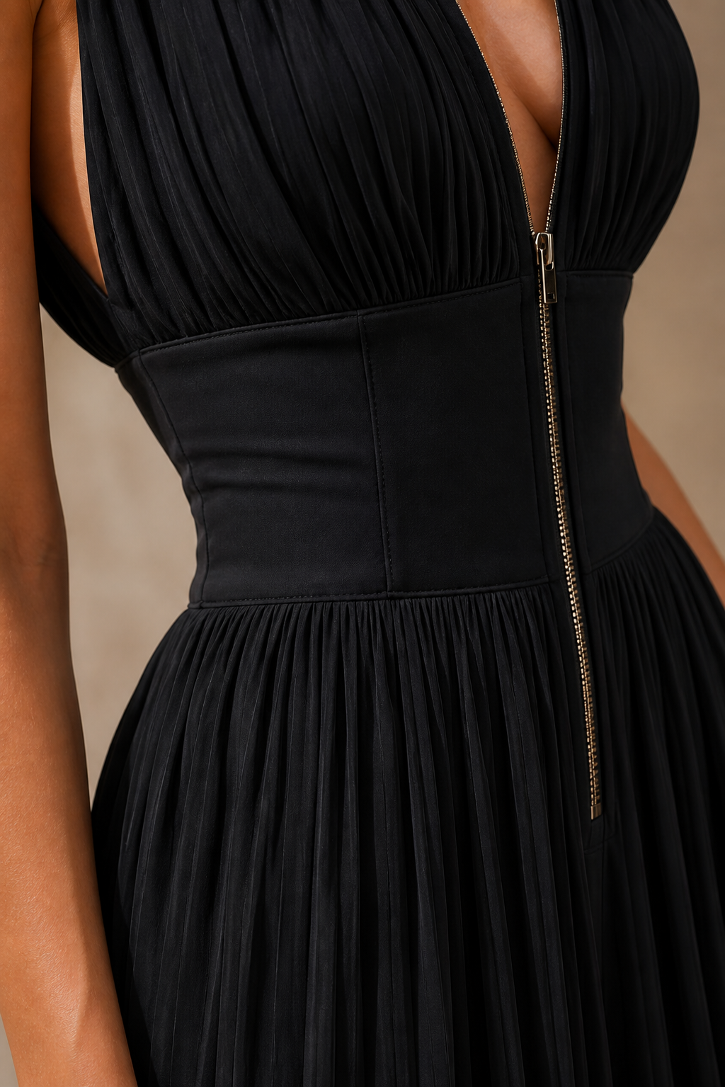 Nora | Plissee-Jumpsuit mit tiefem Ausschnitt und hoher Taille