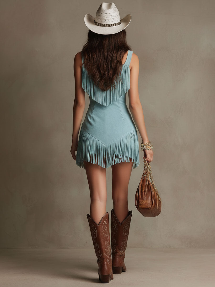 Leni | Ärmelloses Fransen-Minikleid mit V-Ausschnitt im Boho-Stil