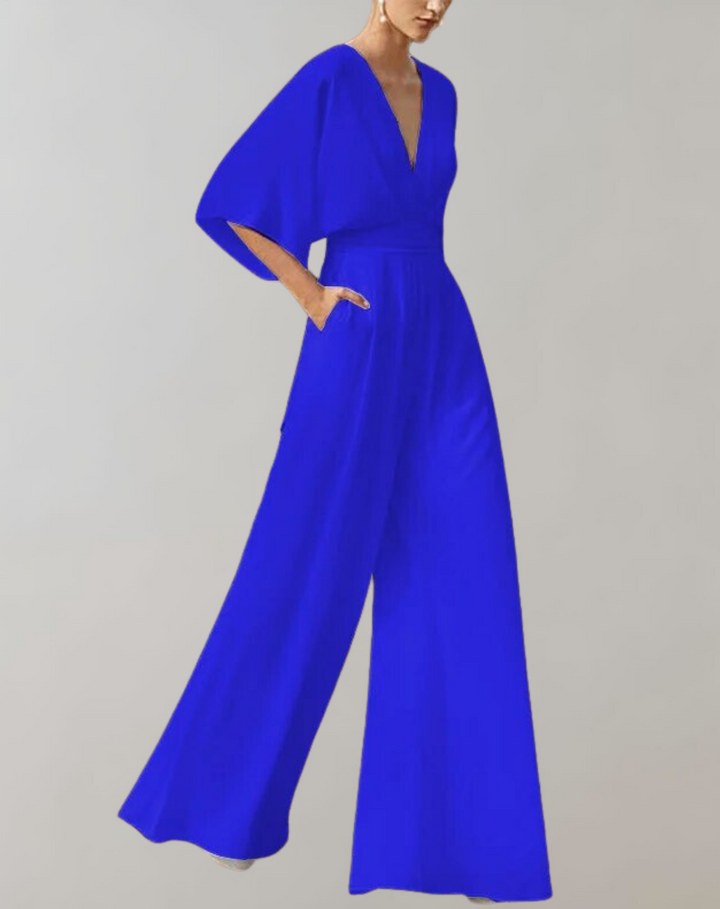 Sophia | Jumpsuit mit V-Ausschnitt, Kurzarm und weitem Bein
