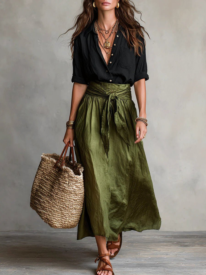 Mila | Zweiteiler mit Knopfbluse und High-Waist-Midirock