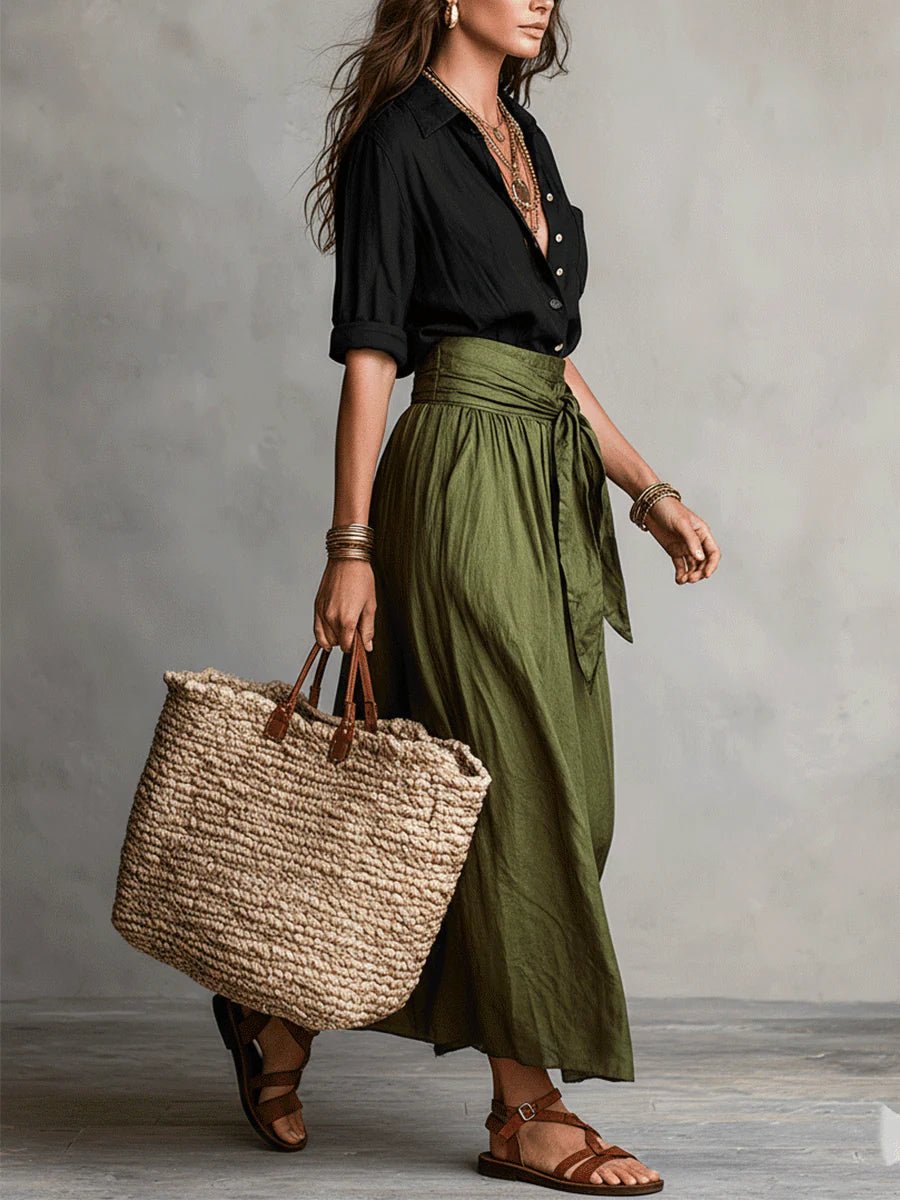 Mila | Zweiteiler mit Knopfbluse und High-Waist-Midirock