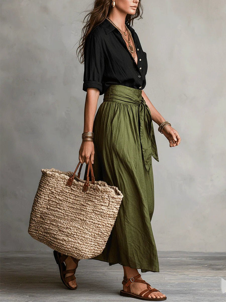Mila | Zweiteiler mit Knopfbluse und High-Waist-Midirock