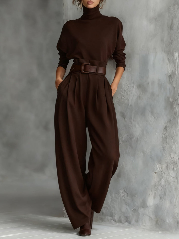 Sarah | Rollkragen-Zweiteiler mit Straight-Leg-Hose und Taillengürtel