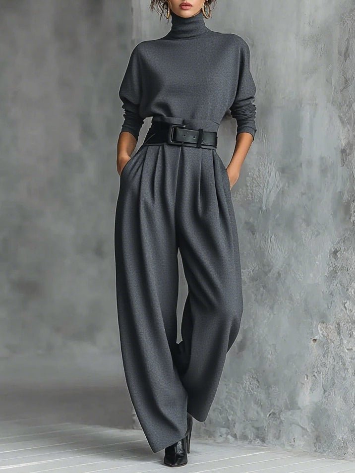 Sarah | Rollkragen-Zweiteiler mit Straight-Leg-Hose und Taillengürtel