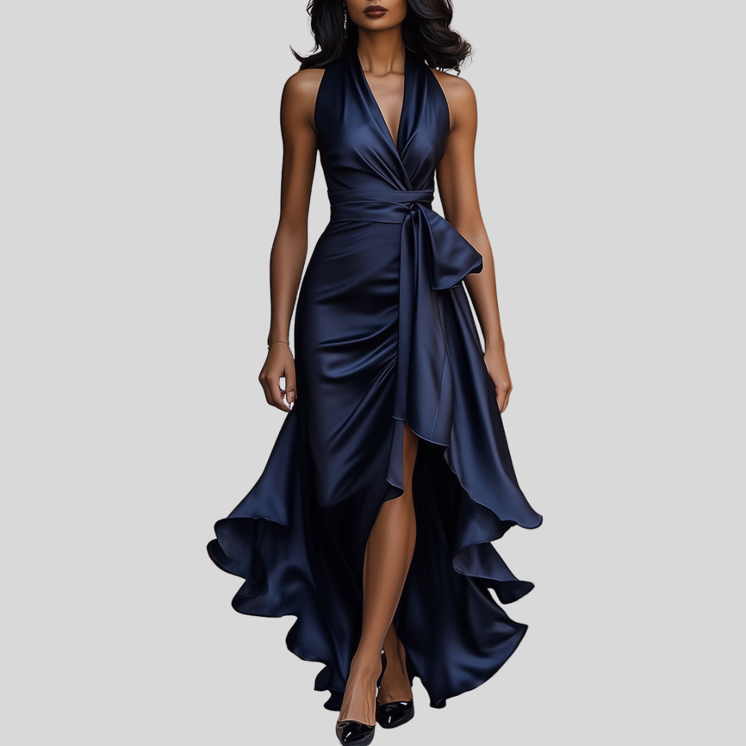 Stephanie | Satin-Maxikleid mit Wickeldesign und hohem Schlitz