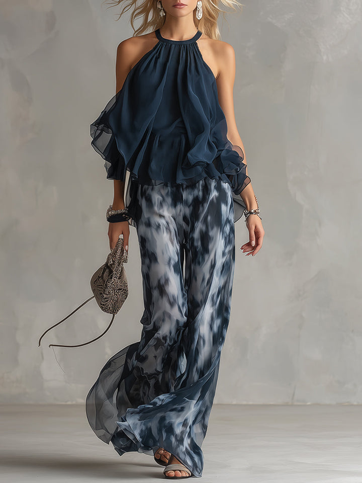 Freya | Neckholder-Zweiteiler mit abstraktem Muster und Weithose