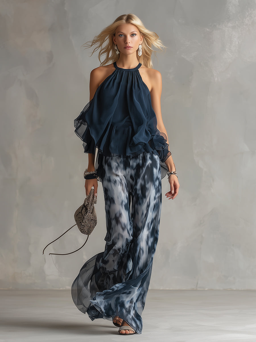 Freya | Neckholder-Zweiteiler mit abstraktem Muster und Weithose