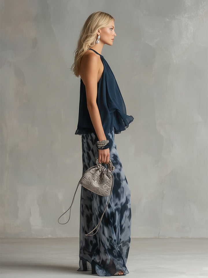Freya | Neckholder-Zweiteiler mit abstraktem Muster und Weithose