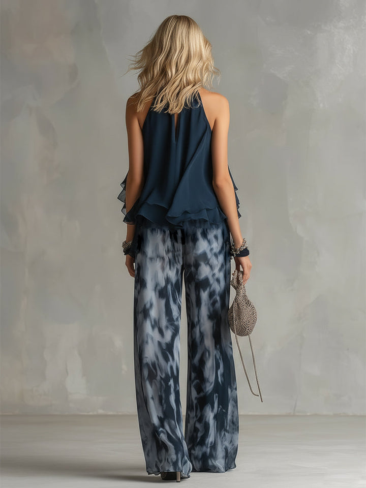 Freya | Neckholder-Zweiteiler mit abstraktem Muster und Weithose