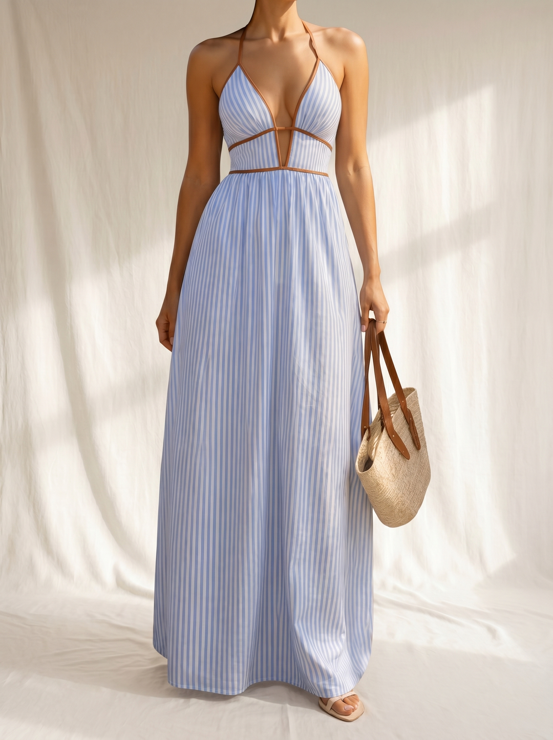 Laurina | Langes Gestreiftes Kleid mit Cut-out