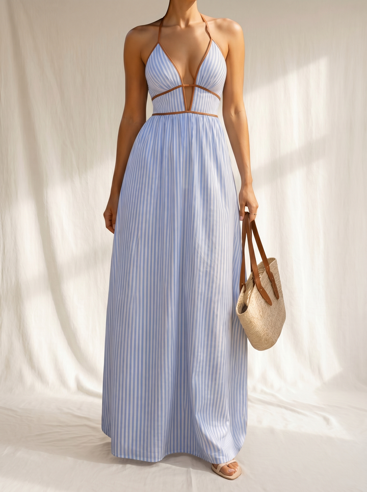 Laurina | Langes Gestreiftes Kleid mit Cut-out
