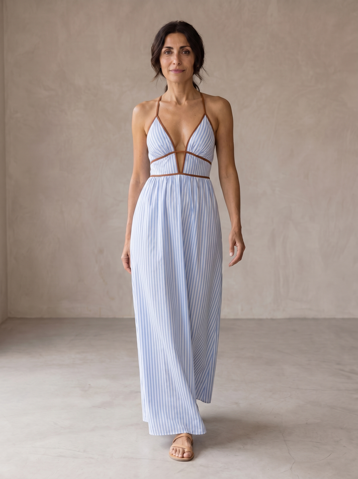 Laurina | Langes Gestreiftes Kleid mit Cut-out