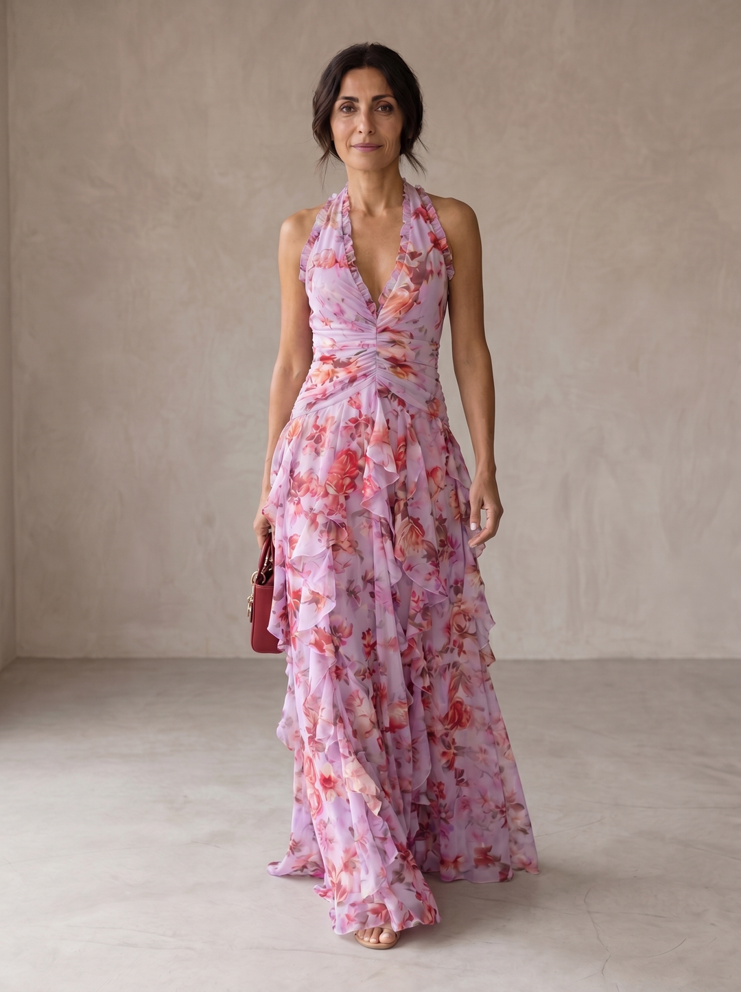 Belladina | Romantisches Rosen-Maxikleid mit Amerikanischem Ausschnitt